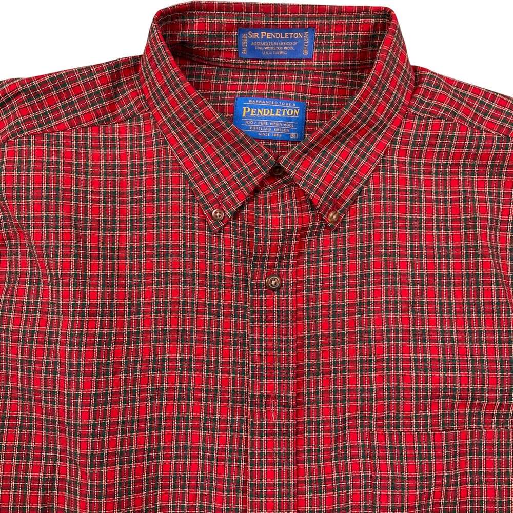 Pendleton Sir Pendleton Shirt Mens XLarge Red‎ Green Plaid 80s Outdoor Flannel
